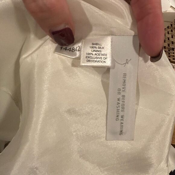 Ann Taylor Silk Midi-Dress White with Black Floral Print Line Pleated Front 12P - Picture 9 of 10